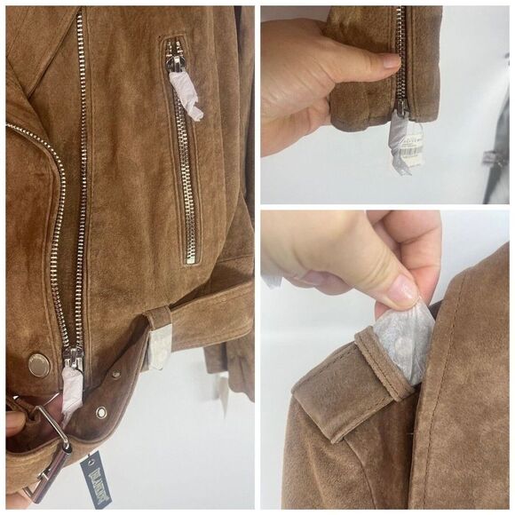New Blank NYC Suede Moto Jacket Womens Medium Coffee Bean Brown Leather - Picture 10 of 13